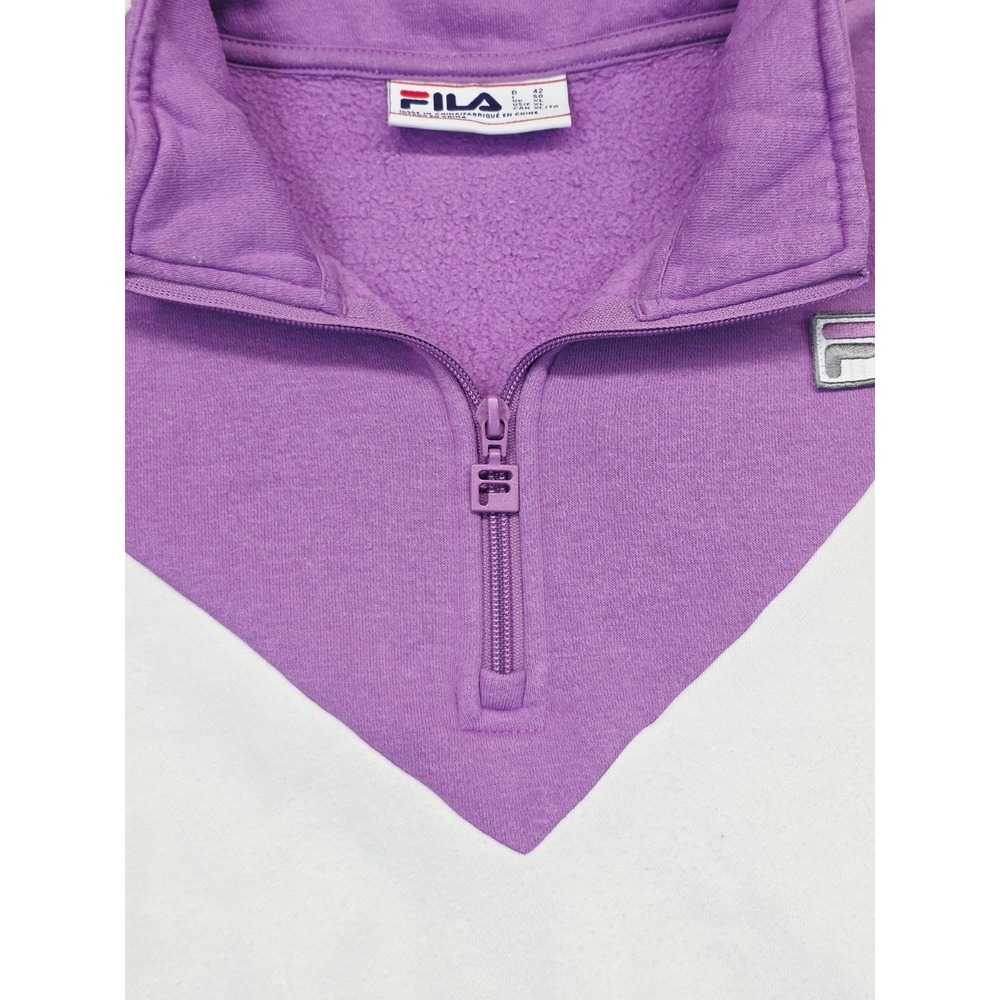 FILA Women's XL Quarter Zip Colorblock Sweatshirt Purple White Gray Pullover - Picture 7 of 10